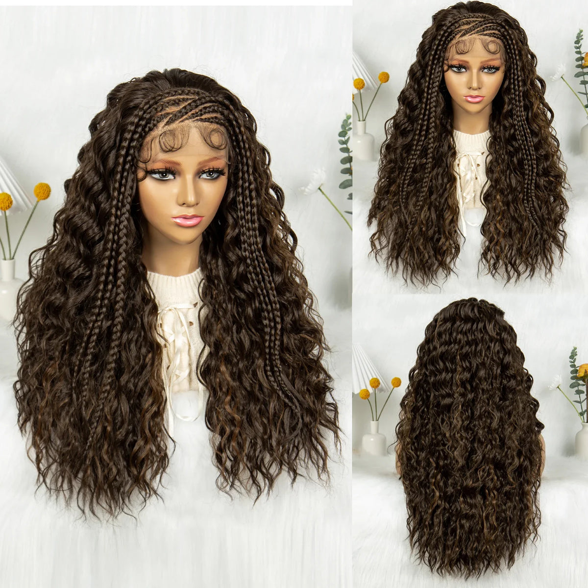 Burgundy Cornrow Stitch Curly Braids Wig | 13x4 Lace Front | Baby Hair | KIMA