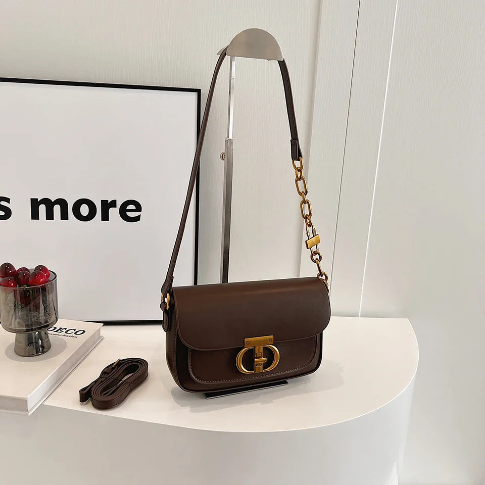 Retro Small PU Leather Bag Women's | Original Fashion Lock Crossbody Shoulder Sac & Senior Handbag Underarm Bag (Designer)