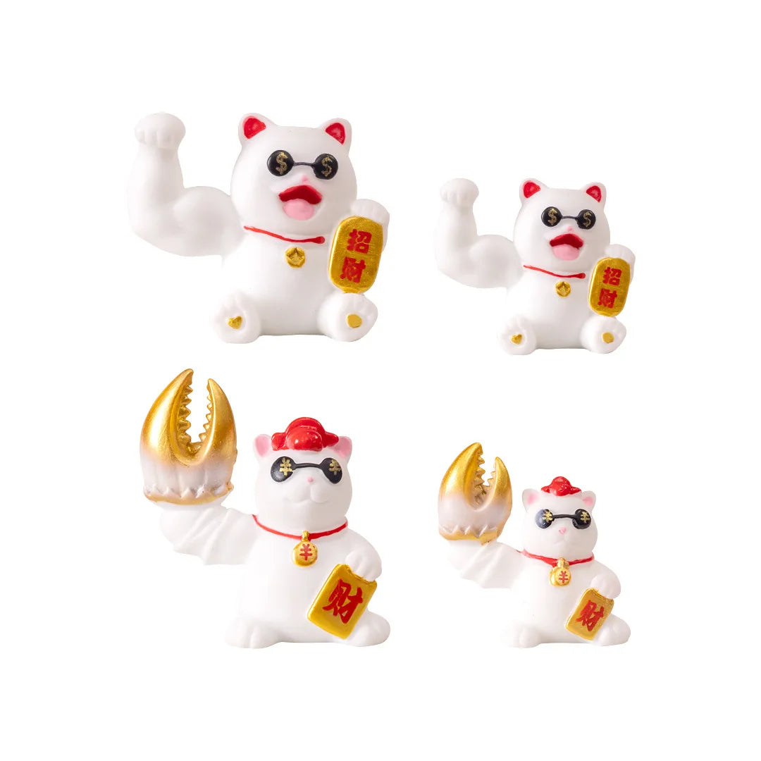 4/6pcs Cartoon Lucky Cats Figurines Miniatures Micro Landscape Ornaments For Home Room Desktop Decorations Accessories Gifts