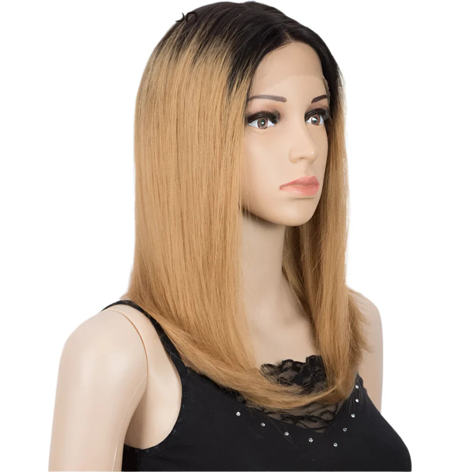 Rebecca Ombre Blonde Brown Straight Bob Wig | T-Part Lace Human Hair