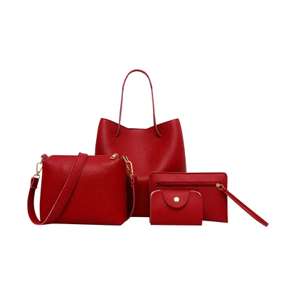 4pcs Women Lady Fashion Handbag Set | Shoulder Bags, Tote, Purse, Messenger Satchel & Crossbody with Card Case Holder Wallet for Girls