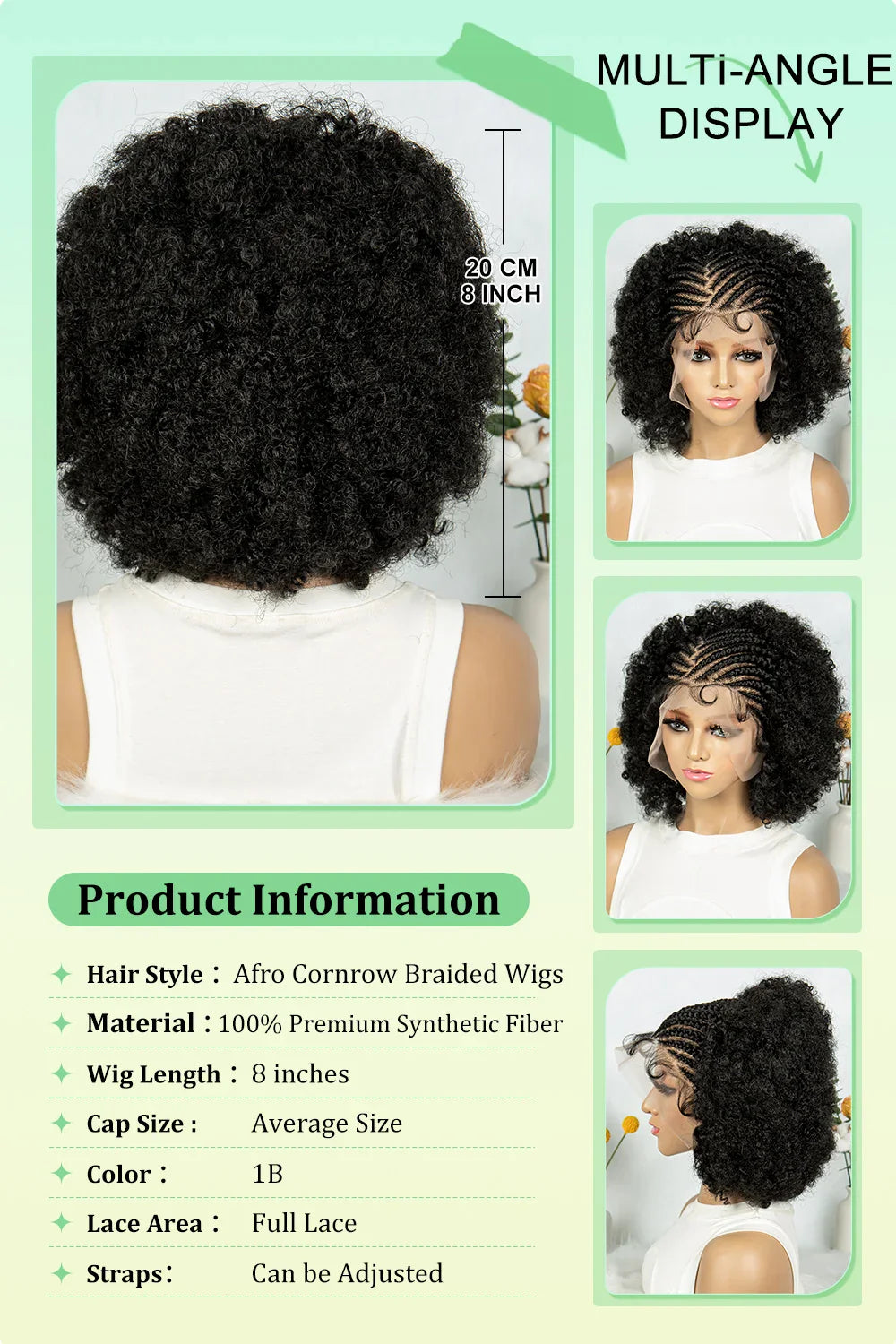 Bouncy Afro Cornrow Full Lace Braided Wig | Synthetic Braids | Black Women