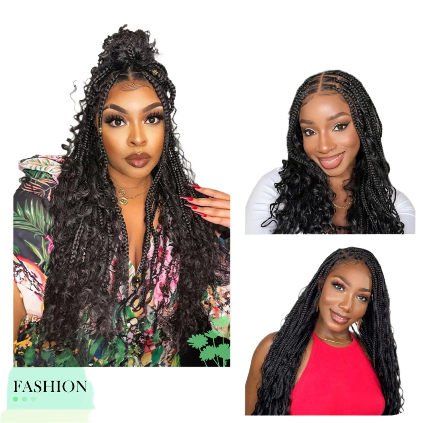 HD Transparent Boho Box Braids Wig | Full Lace | Knotless | Black Women & Girls