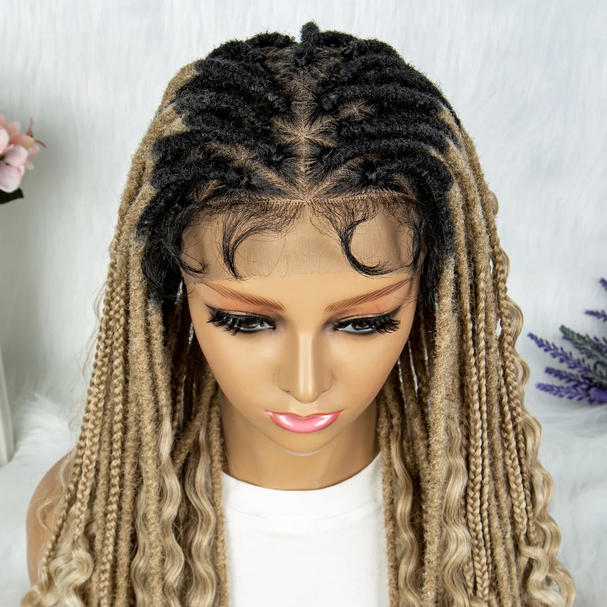 Curly End Dreadlocks Box Braids Wig | Full Lace Pre-Plucked