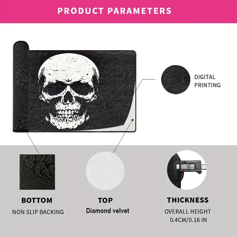 VIKAMA Halloween Horror Skull Carpet Door Mat Living Room Carpet Rug For Bedroom Black Floor Mat Anti-Fouling Dirt-Resistant