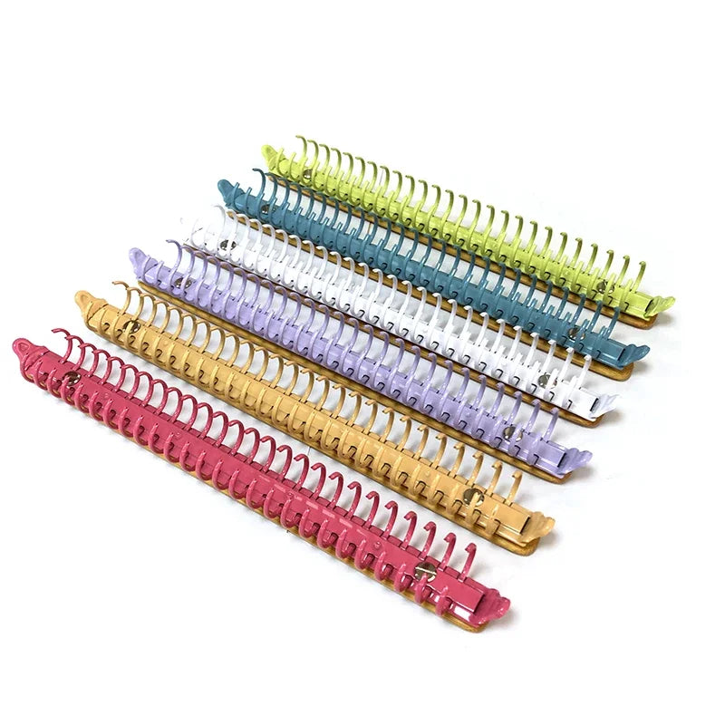 B5 Colorful Metal Ring Binder Clips with Bamboo Back Panel 26 Detachable Buckle Loose-leaf Binding Strip for Notebook