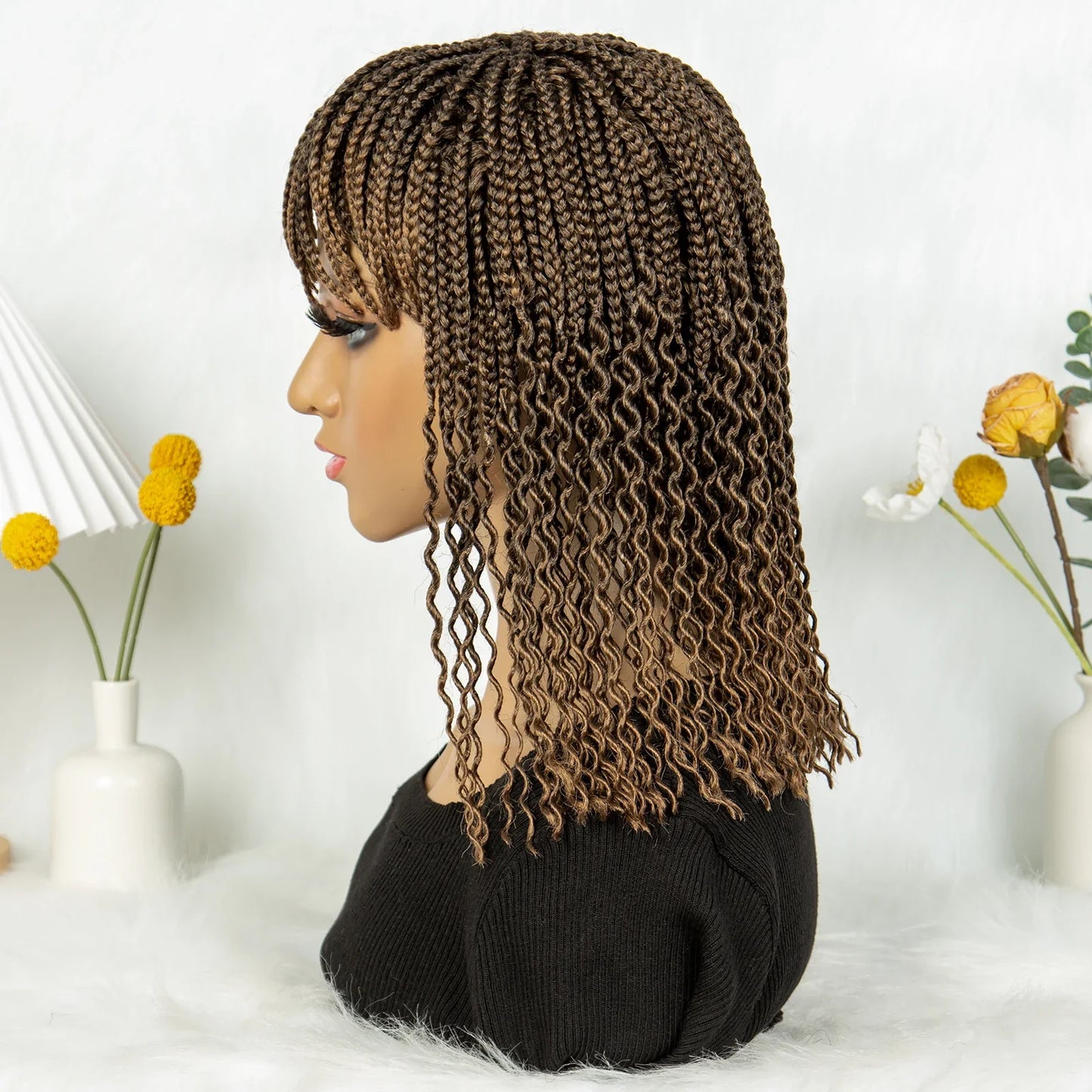 KIMA Colorful Half Twisted Locs Half Braided Bob Wig with Bangs