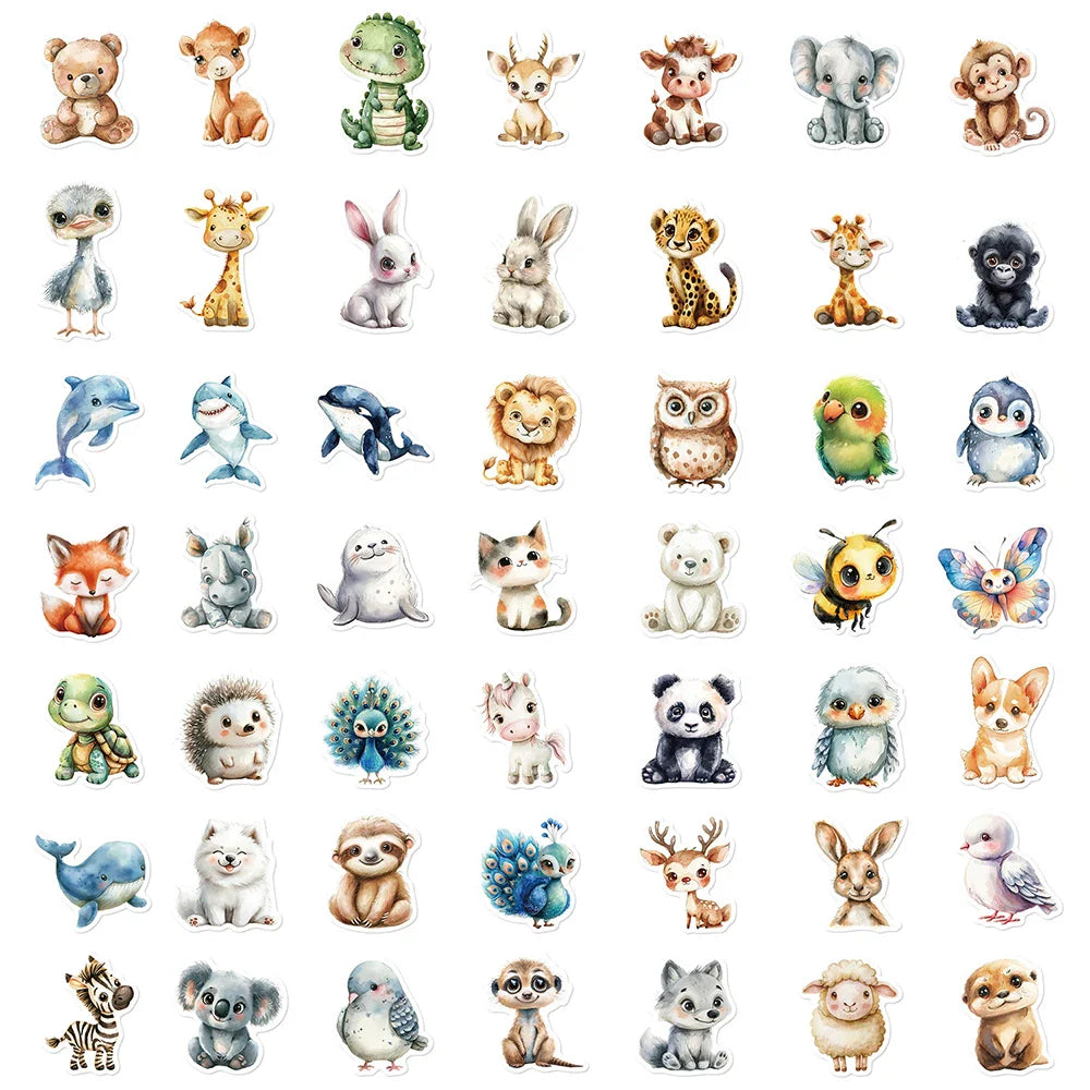 10/30/50pcs Cute Cartoon Watercolor Animal Graffiti Stickers DIY Suitcase Laptop Luggage Water Bottle Decoration Sticker Decals