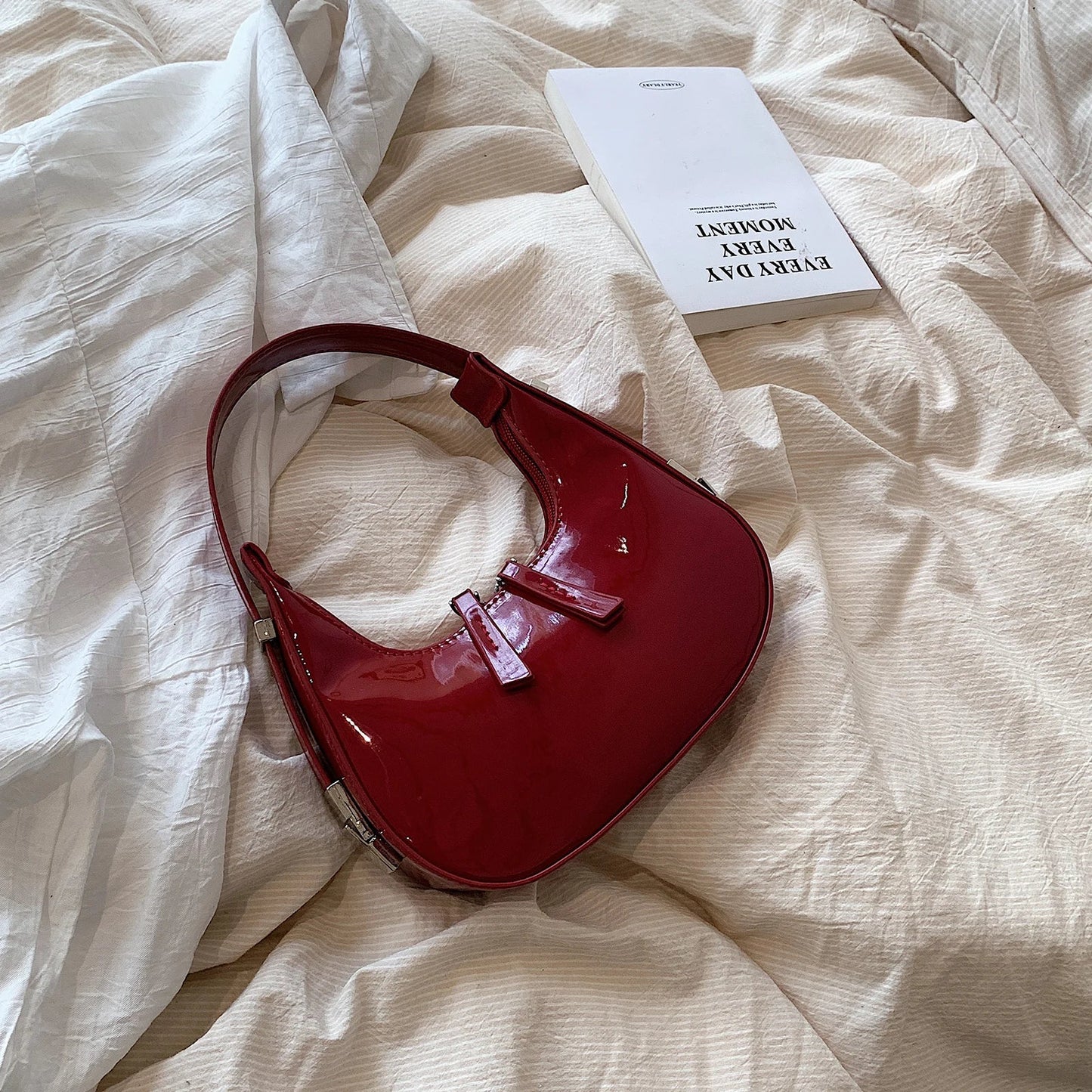 Half Moon Bag Vintage PU Leather Small Handbag | Luxury Brands Women's Shoulder Bags & Retro Red Ladies Armpit Purses (Girls Mini Totes)