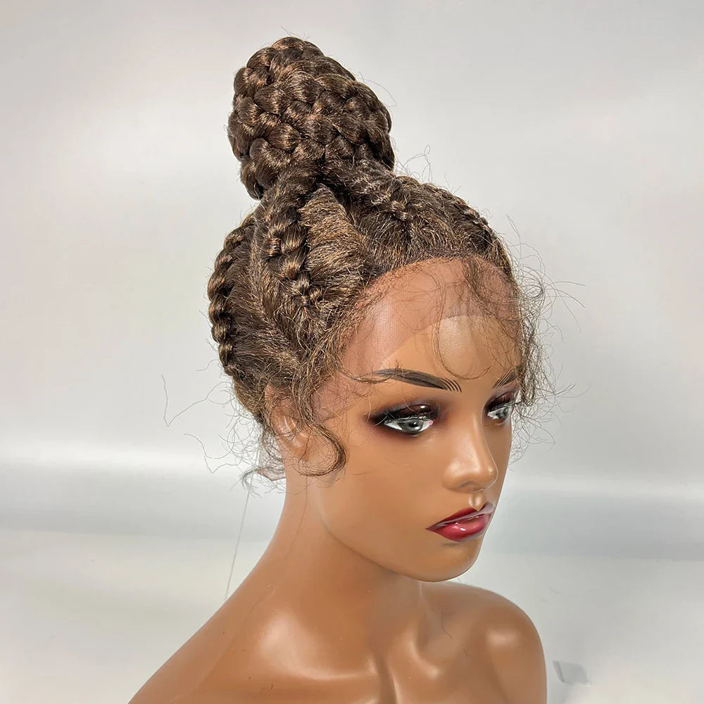 Lace Frontal Cornrow Braided Updo Wig with Baby Hair | Synthetic African American Style Braiding Wig