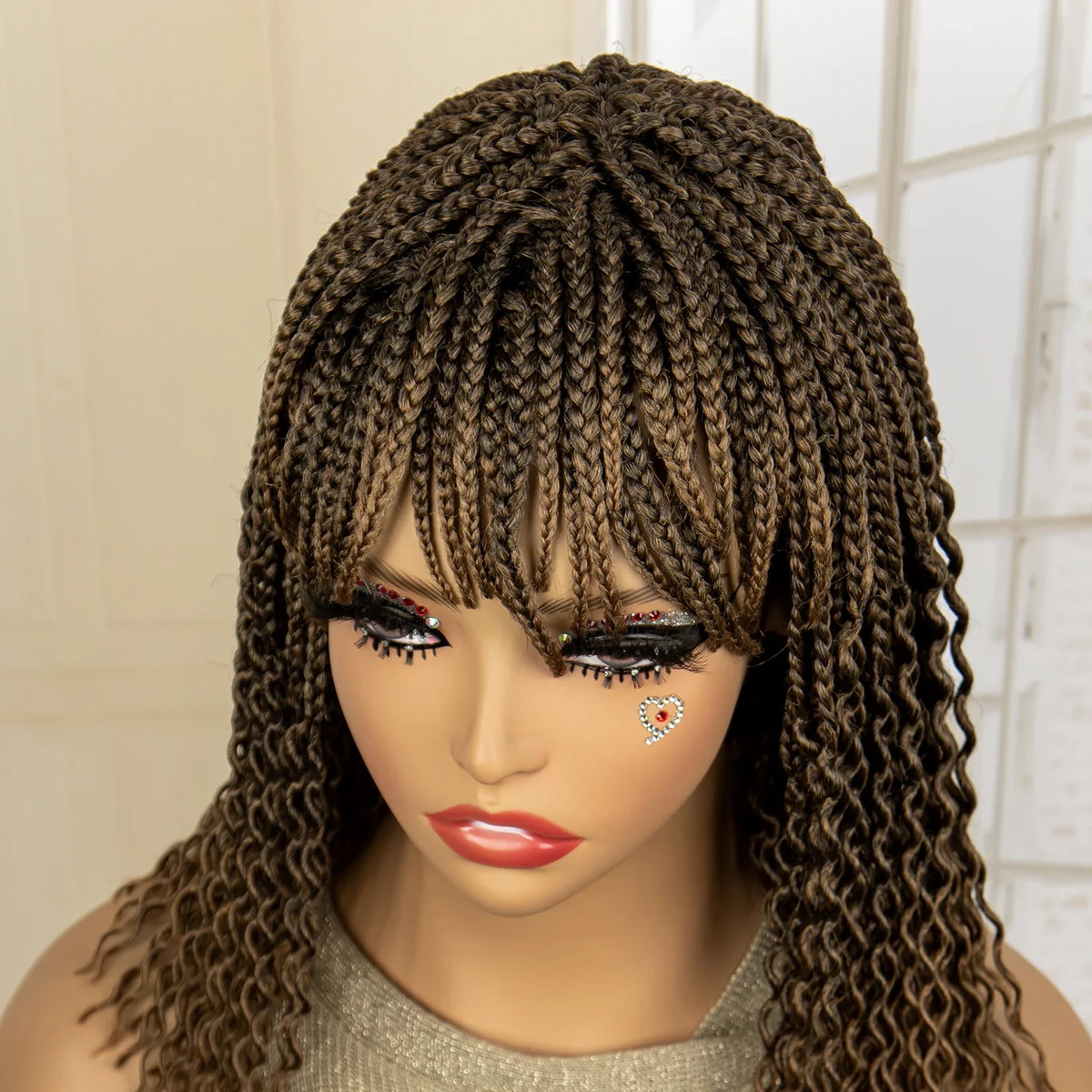 Short 14" Bob Braided Wig | Curly Knotless Box Braids | Synthetic Machine Made Wig | For Black Women