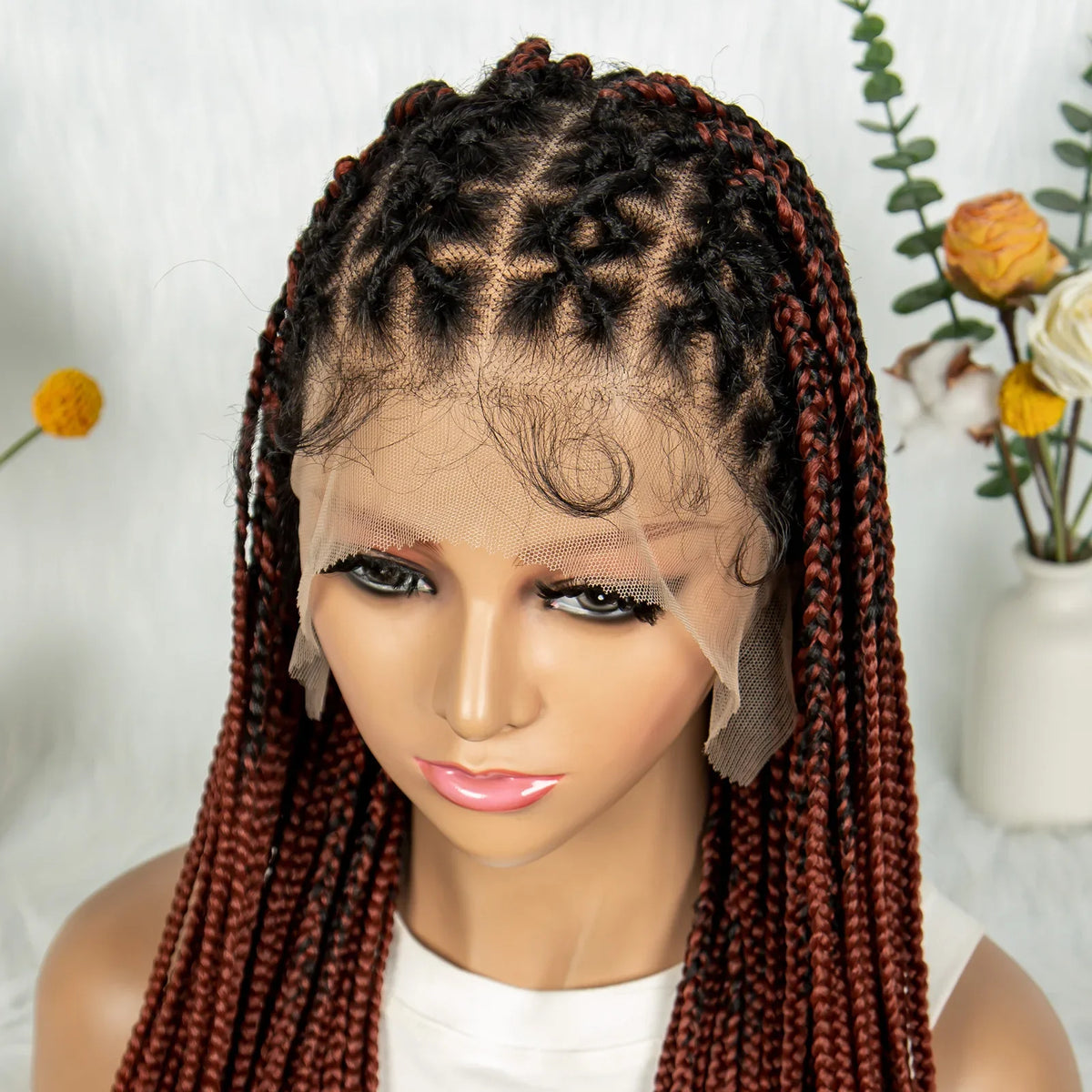KIMA Box Braided Wig Synthetic Full Lace Braided Wig Cornrow Braids Wig With Baby Hair Transparent Lace Knotless Faux Locs Wig