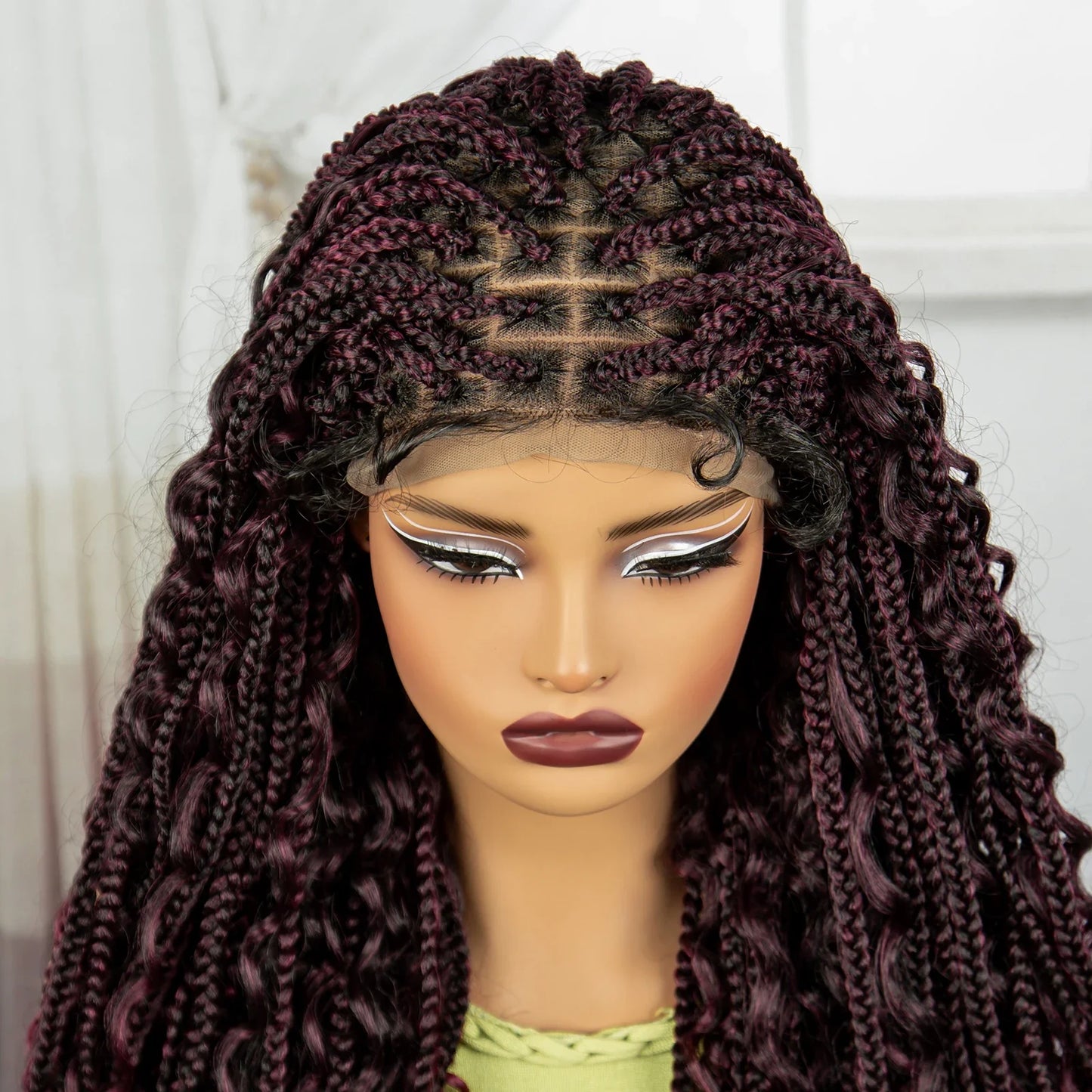 Ombre Boho Knotless Braids Wig | Curly Ends | Lace Front | Baby Hair