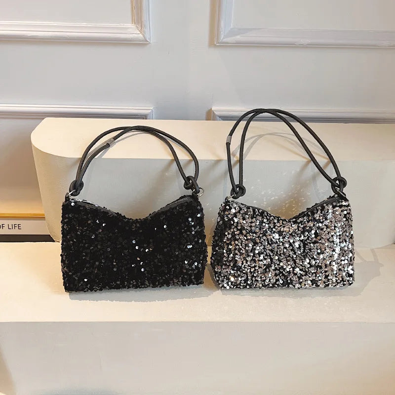 Women's New Korean Style Sequin Handbag | Popular Bling Shoulder & Underarm Bag (Wedding Banquet Wallet & Glitter Crossbody)