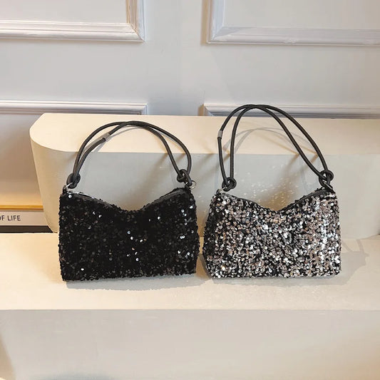 Women's New Korean Style Sequin Handbag | Popular Bling Shoulder & Underarm Bag (Wedding Banquet Wallet & Glitter Crossbody)