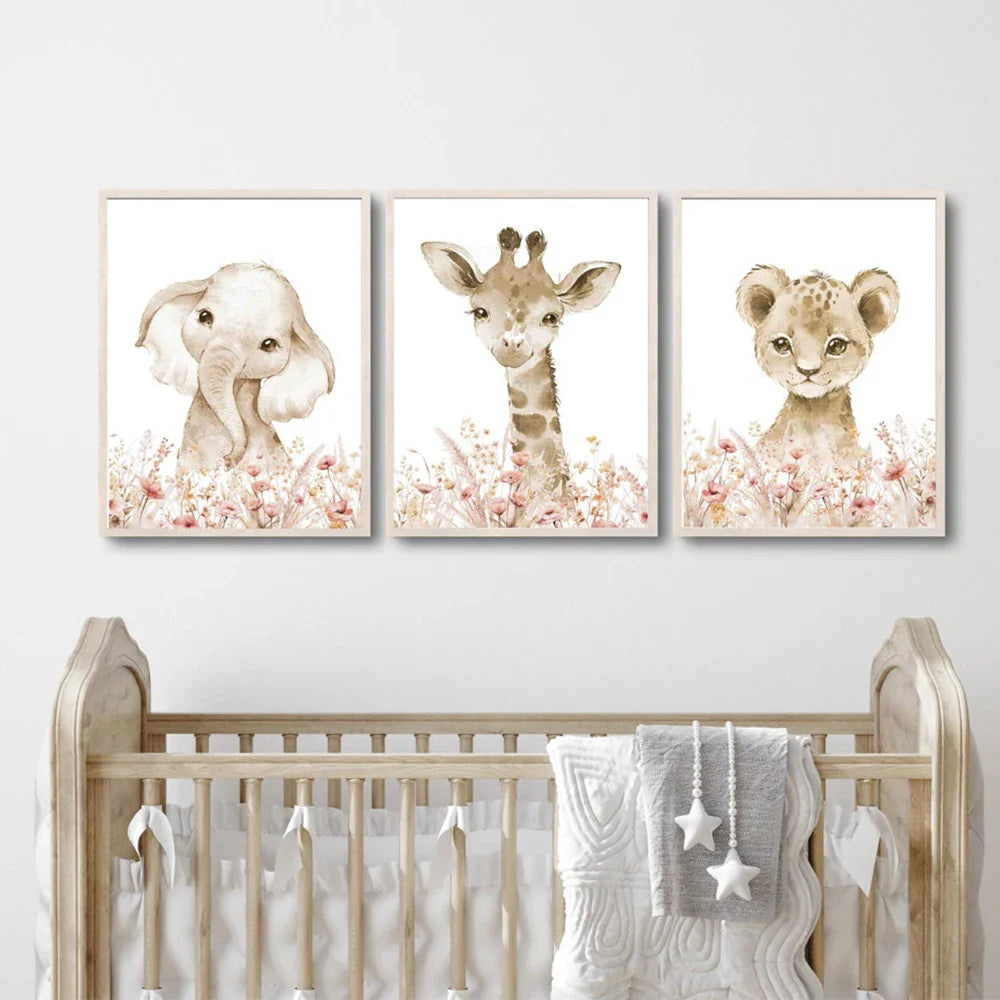 Nordic Modern pink Cute Animal Elephant Giraffe Cat Prints Canvas Painting Poster For Living Room Play Room Kids Room Home Decor