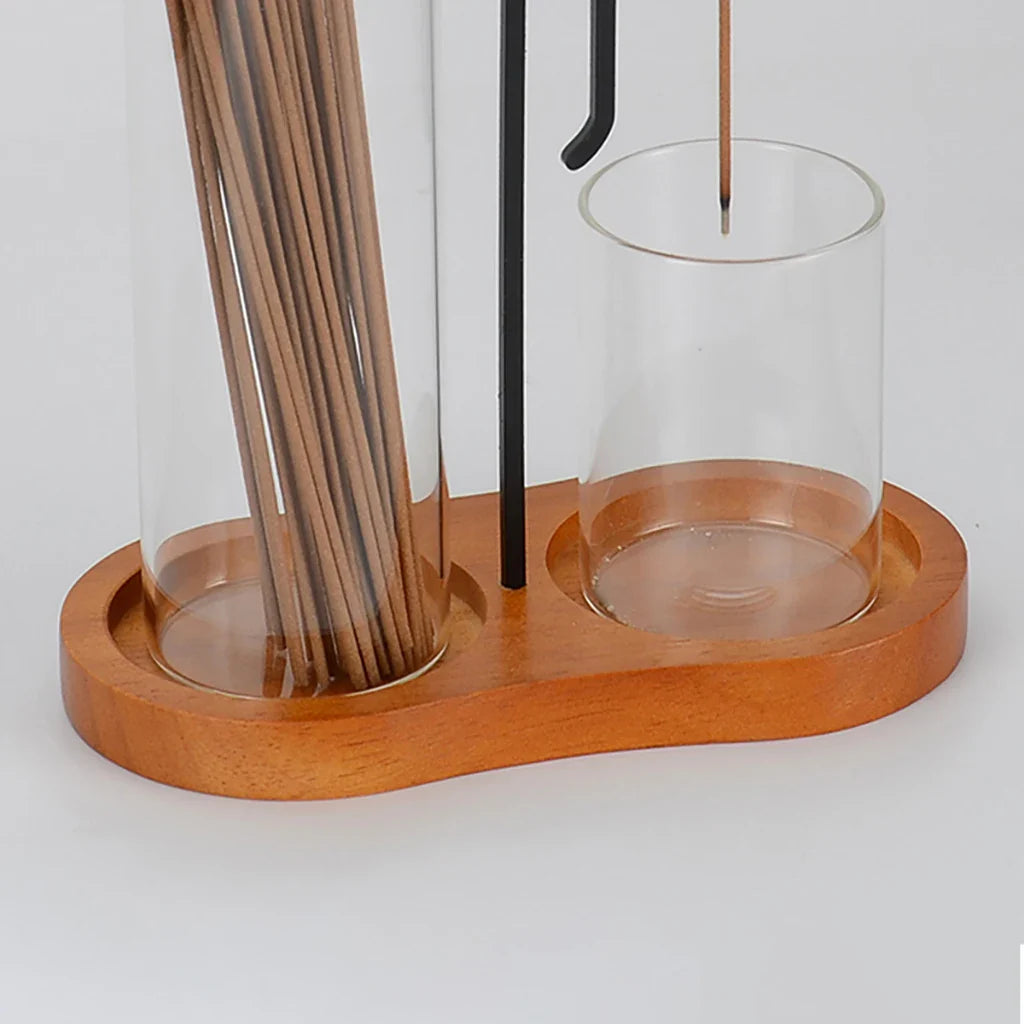 Chinese Jing Incense Holder Anti-Ash Flying Incense Burner with Glass Ash Catcher and Incense Sticks Organizer Home Decor