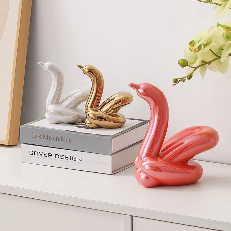Nordic Ceramic Swan Sculpture Animal Decorative Figurine Home Decor Room Accessory Swans Decorative Item