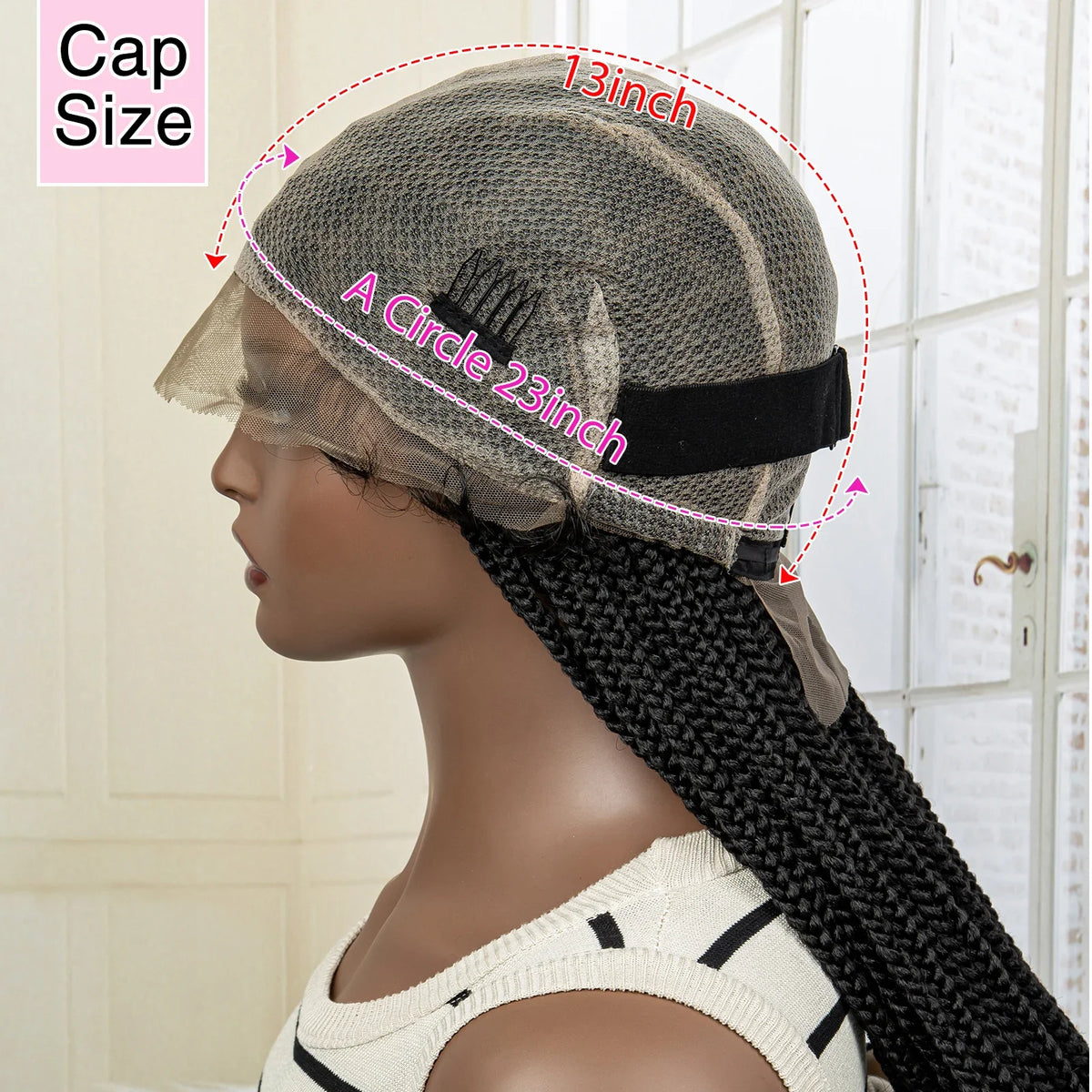 36" Long Knotless Braided Wig - Full Lace, Cornrow Accents, Baby Hair - For Black Women