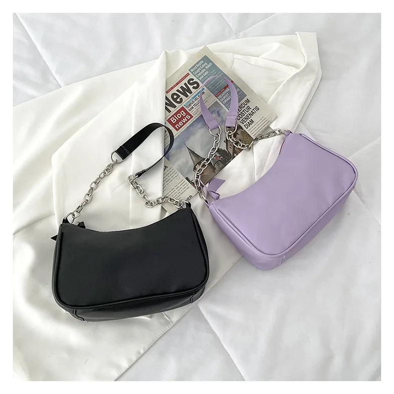 Shoulder Bags Women Underarm Chain Bag | PU Candy Colors Zipper Summer Simple Students Daily Casual Handbags