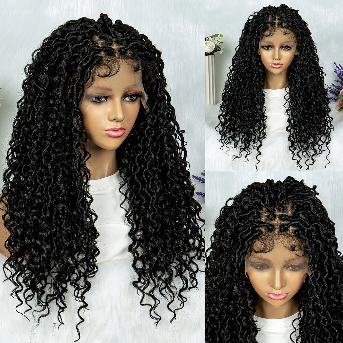 Lightweight Curly End Box Braids Wig | Lace Front Cornrows & Baby Hair