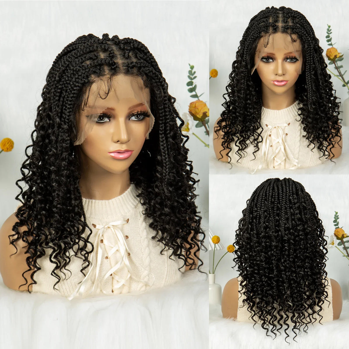 Short Boho Box Braids Wig | Curly Ends | Full Lace | Baby Hair | Synthetic Hair | Black Women