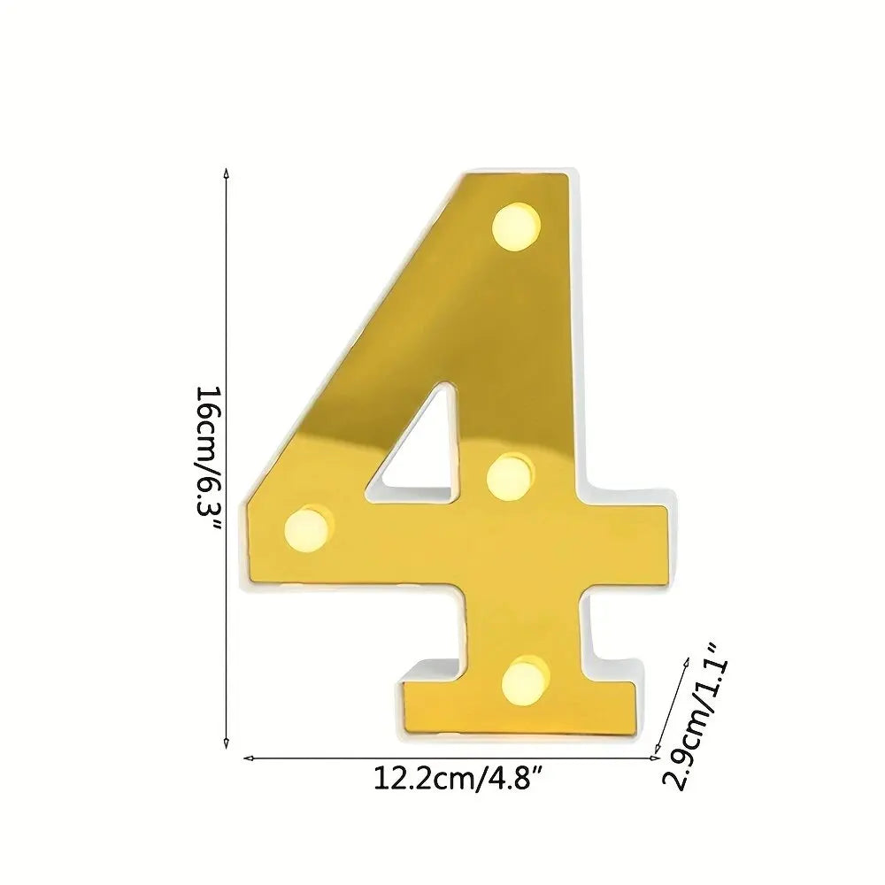 1PC 16cm Golden Numbers&English Led Letter Lights,Battery Powered Decoration Light For Festive,Proposal,Birthday,Wedding,Party