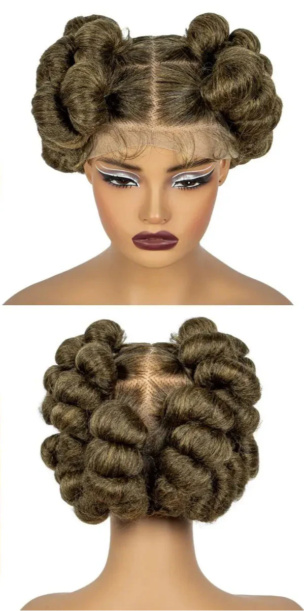 Short Cute Handmade Bantu Knotless Braided Wig with Baby Hair | Full Lace Synthetic Wig for Black Women