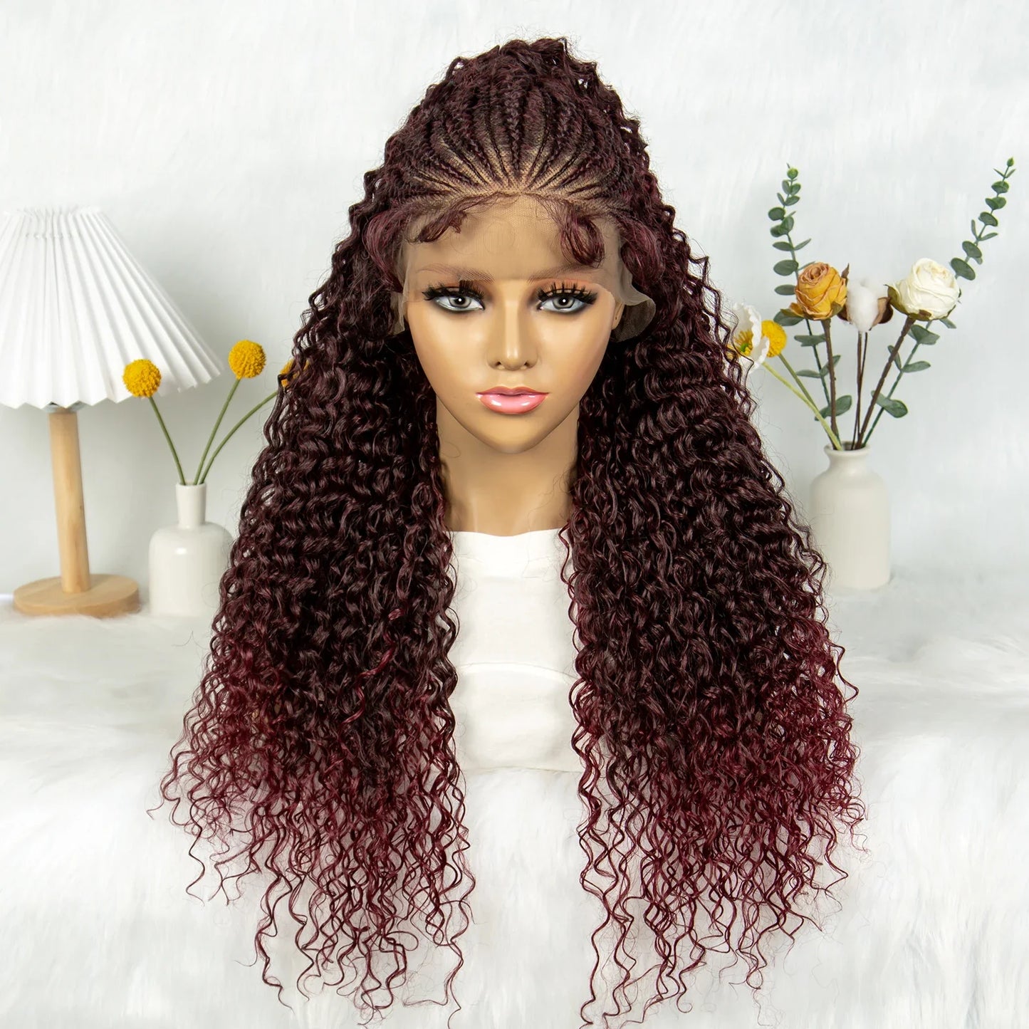 Kima Synthetic Cornrow Braided Wig | 13x4 Lace Front | Ombre Ponytail | Curly Braids | Black Women
