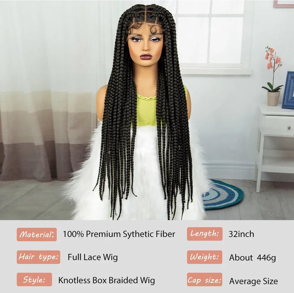 Knotless Twist Braids Full Lace Wig | Straight Synthetic Braids | Baby Hair | Black Women