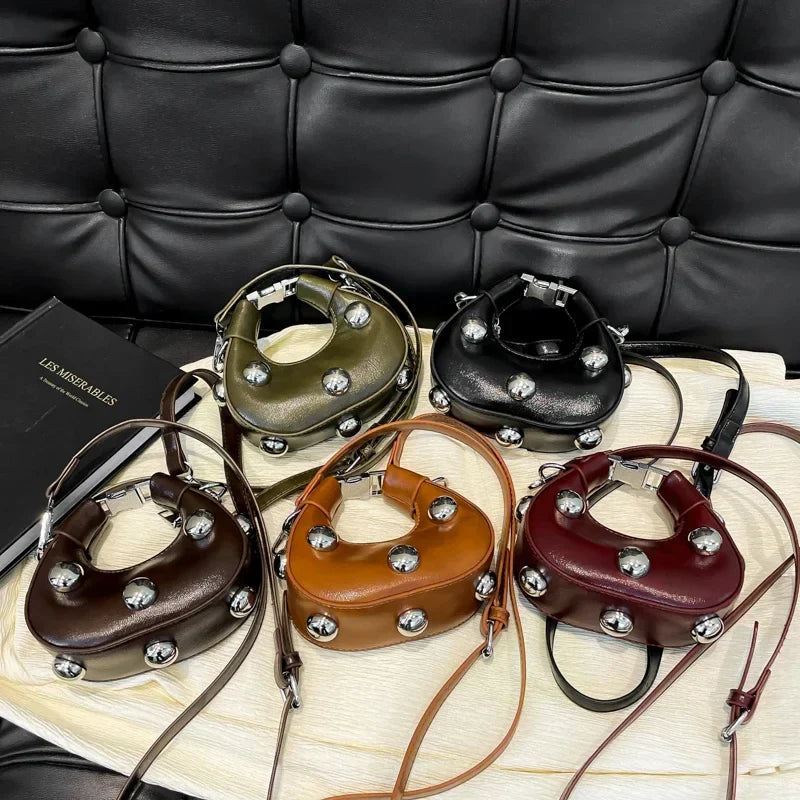 Retro Versatile Ladies Mini Handbag | Women's Big Rivet Personality Luxury Designer Crossbody Bags & Streetwear Shoulder Bag