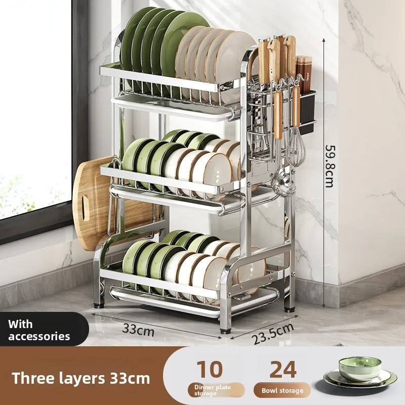 stainless steel Dish Dryer Rack,Compact Kitchen Dish Rack,Screeper Set,Large Rust Proof Dish Screeper With Utensils Holder