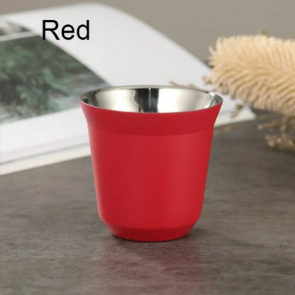 Summer New Simple Flat Bottom Cup Stainless Steel Double-layer Inner Tank Capsule Coffee Cup High-grade Solid Color Water Cup