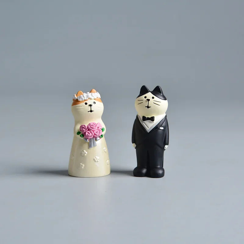 Cute Cat Wedding Zakka Figurine Bride Baby Stroller Resin Model Miniatures Model Cake Ornaments Decor Crafts Desktop Accessories
