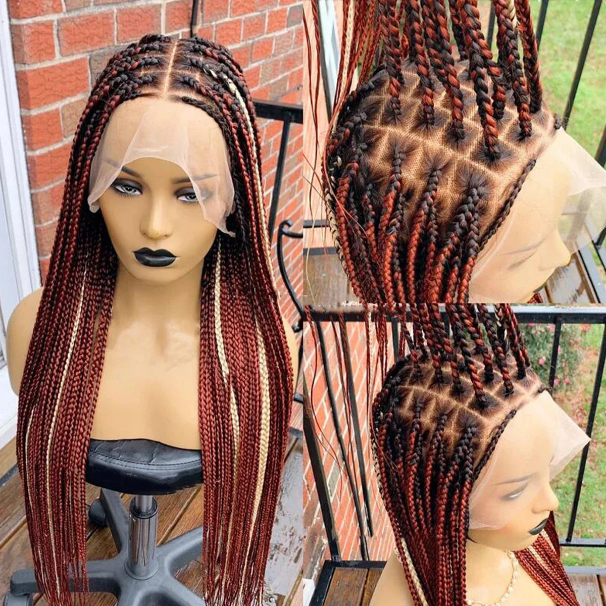 Ombre Blonde Knotless Box Braided Wig | Full Lace Braids Wig | Senegalese Twist, Passion Twist, Faux Locs Styles Available | Kanekalon Hair