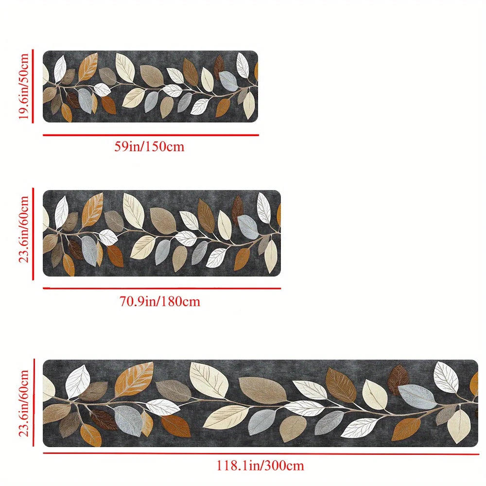 VIKAMA Leaf Pattern Gradient Grey Kitchen Rug Doormat Welcome Mat Runner Rug Winter Rug For Bedroom Warm Carpet For Live Room
