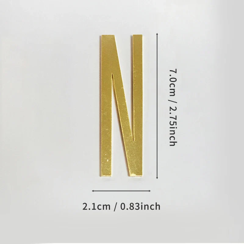 Golden Self Adhesive House Number Metal English Alphabet Letters for Apartment Room Door Plate Table Mailbox Number Stickers 7cm