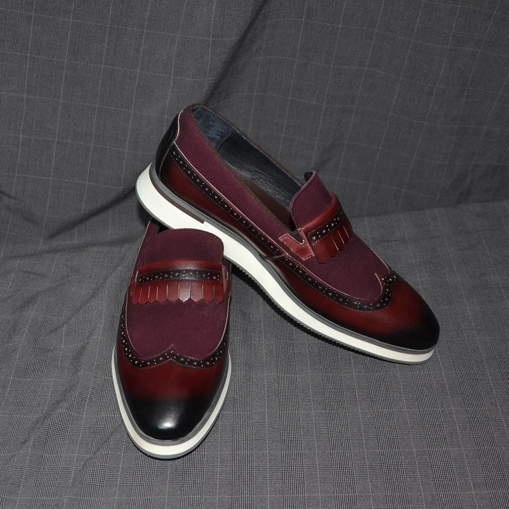 Many Colors Classy Men's Genuine Leather Tassel Loafers | Cow Suede Wingtip Brogue Casual Business Flats