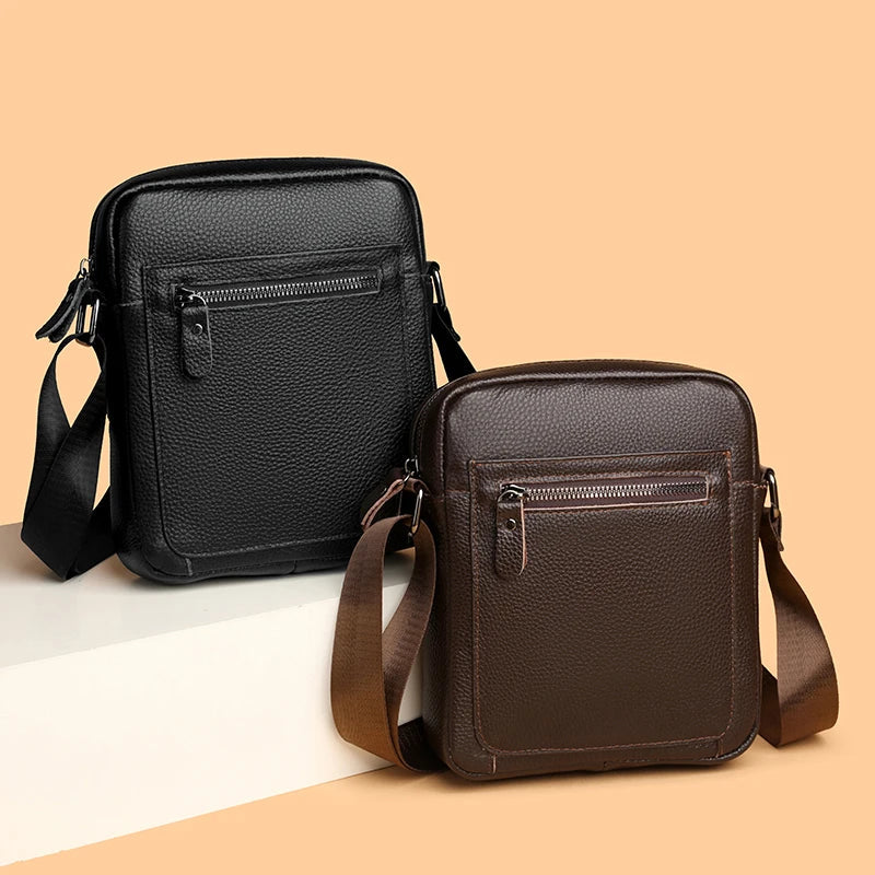 High Quality Genuine Leather Men's Shoulder Bag | Cow Leather Casual Daily Use Crossbody Purse & Handbag (Soft, Solid Color)