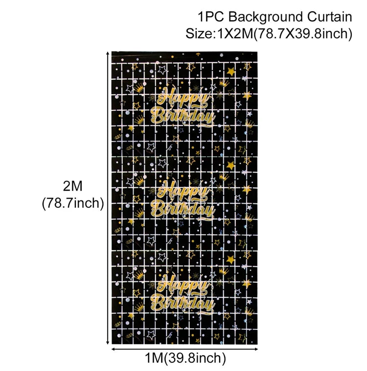 Gold Glitter Happy Birthday Party Backdrop For Photo Black  Happy Birthday Adult Theme Party Decoration Supplies DIY Backdrops