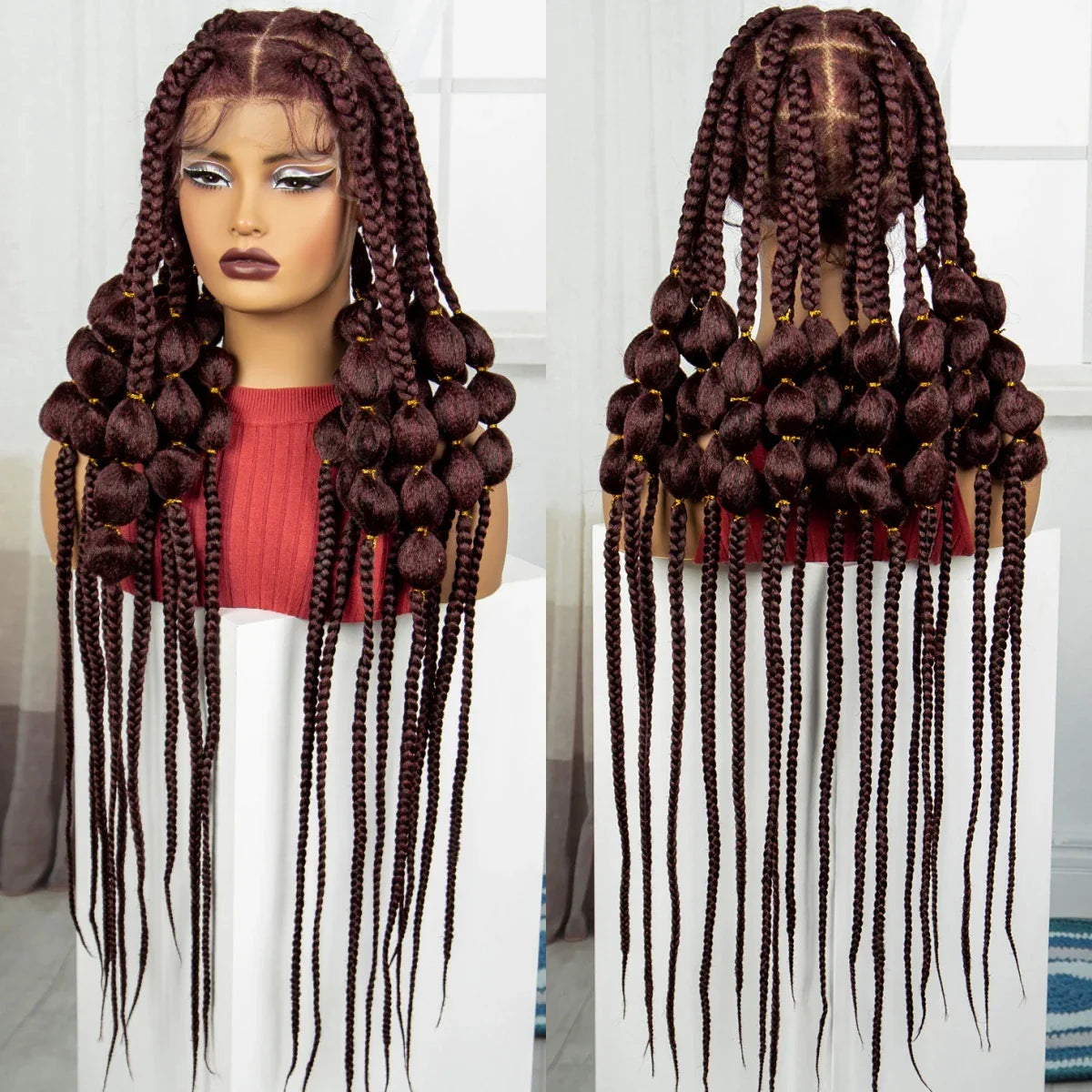 40" Ombre Knotless Bantu Braids Wig | Handmade Full Lace | Baby Hair