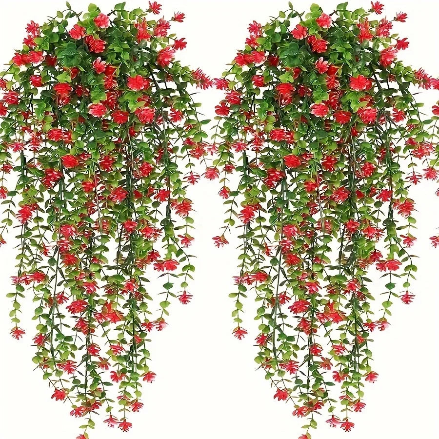3pcs, Artificial Hanging Plants Fake Hanging Plant Faux Eucalyptus Leaf Greenery Vine Outdoor UV Resistant Plastic Plants