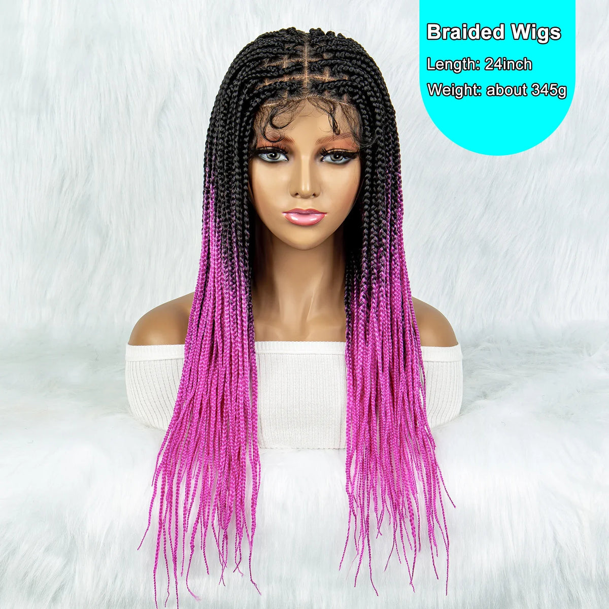 Colorful Knotless Box Braids Wig | Full Lace Front with Baby Hair
