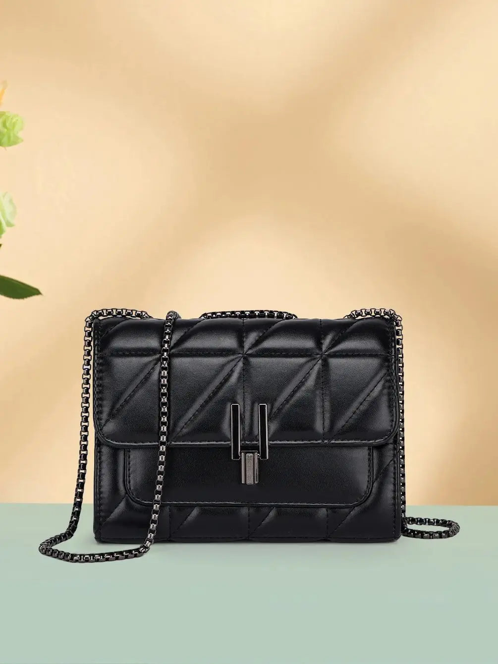 Lingge Chain Bag for Women | Single Shoulder & Crossbody Bag (Geometric Square, Casual Style, Soft PU Leather)