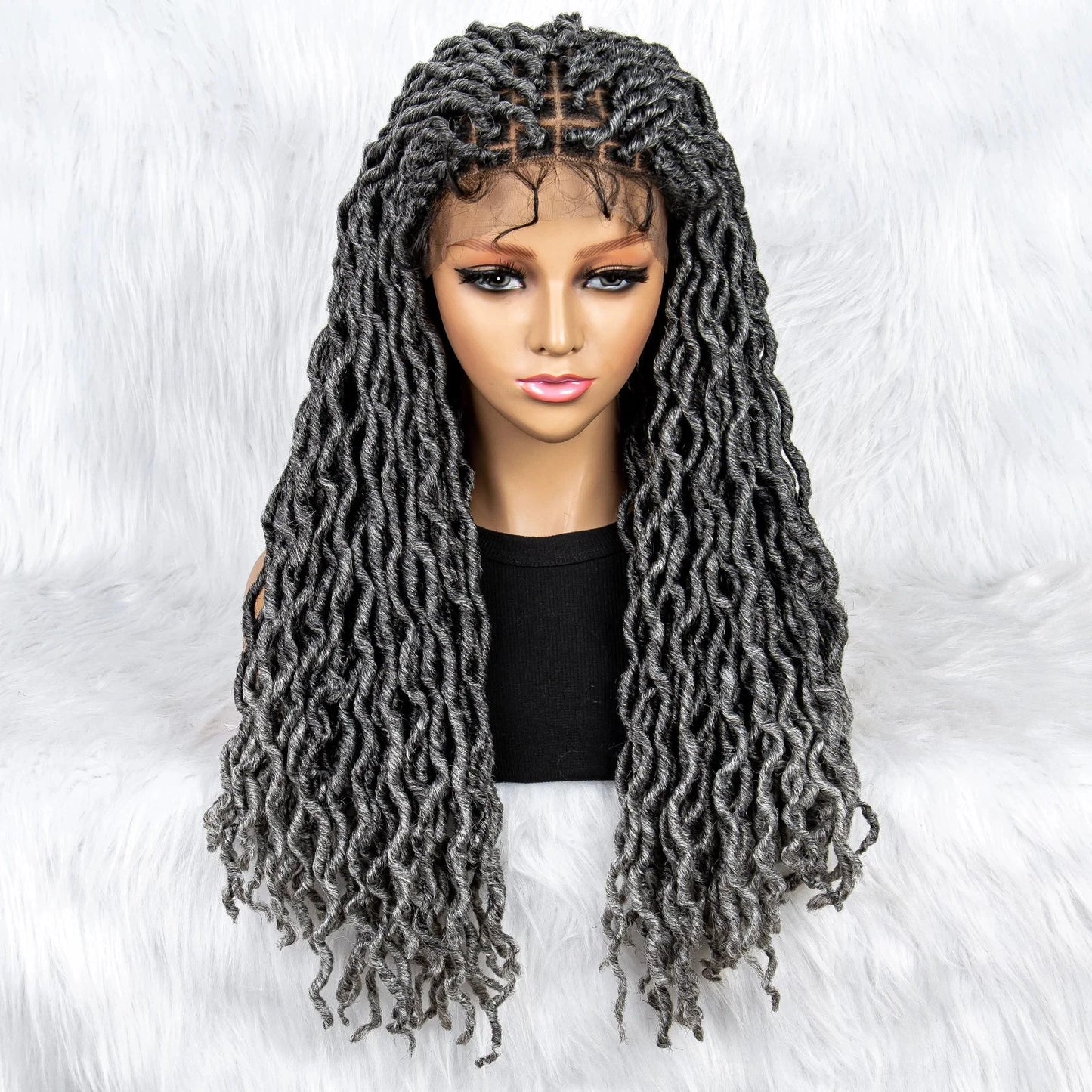 Knotless Box Braided Wig with Curly Ends & Baby Hair | Synthetic Lace Front Wig for Black Women