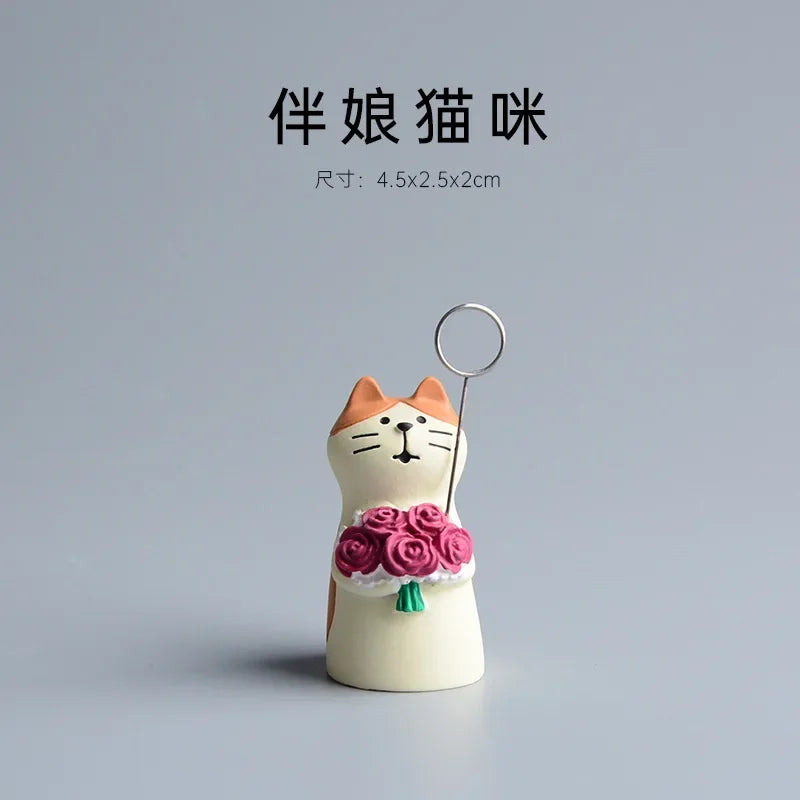 Cute Cat Wedding Zakka Figurine Bride Baby Stroller Resin Model Miniatures Model Cake Ornaments Decor Crafts Desktop Accessories