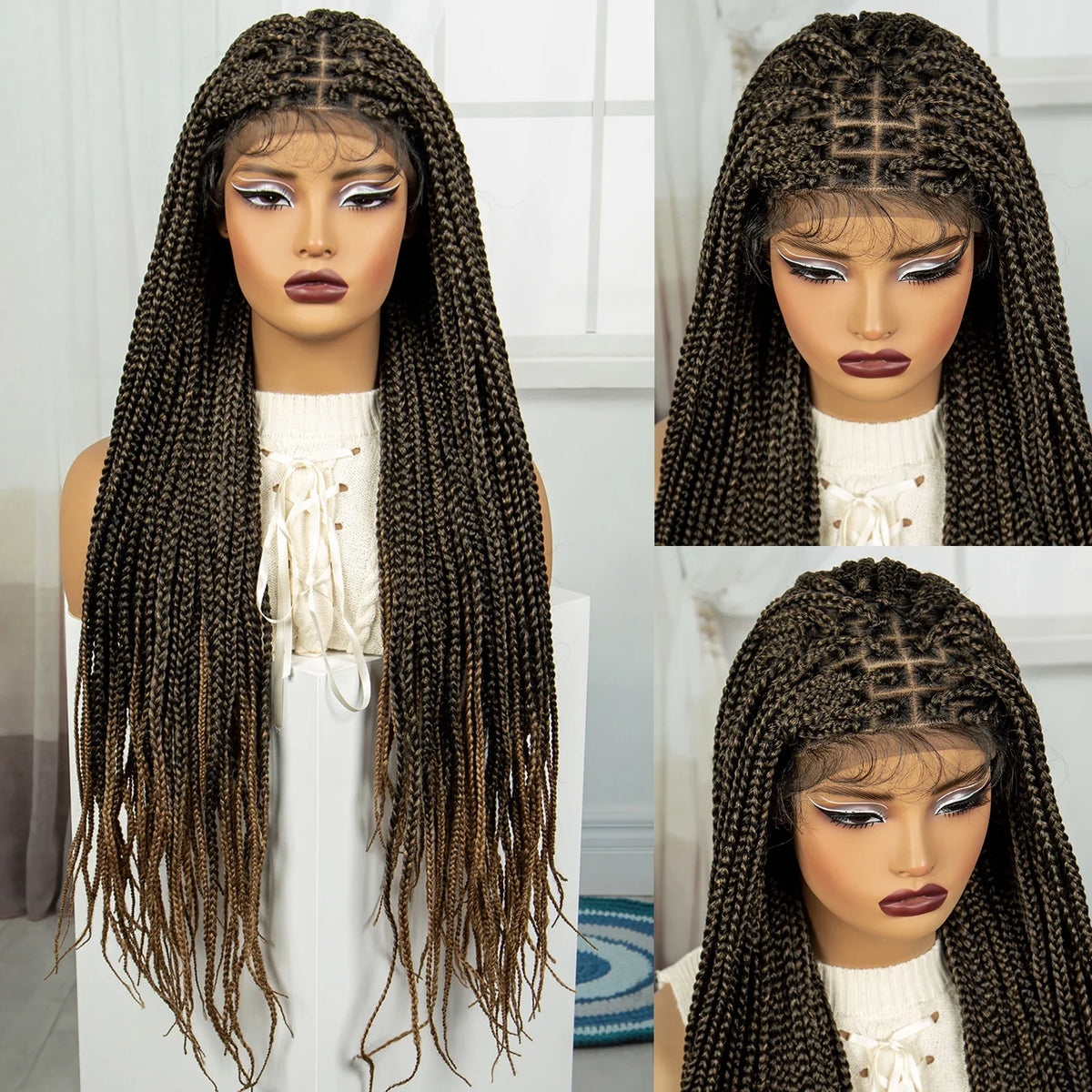 36" Ombre Knotless Braids Wig | 1B/27 | 9x6 Lace Front | Baby Hair