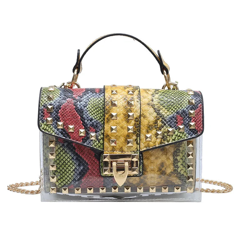 Brand Women's Studded Graffiti Crossbody Bags | Fashion Shoulder Bag for Ladies (Luxury Designer PVC Handbags & Messenger Satchel)