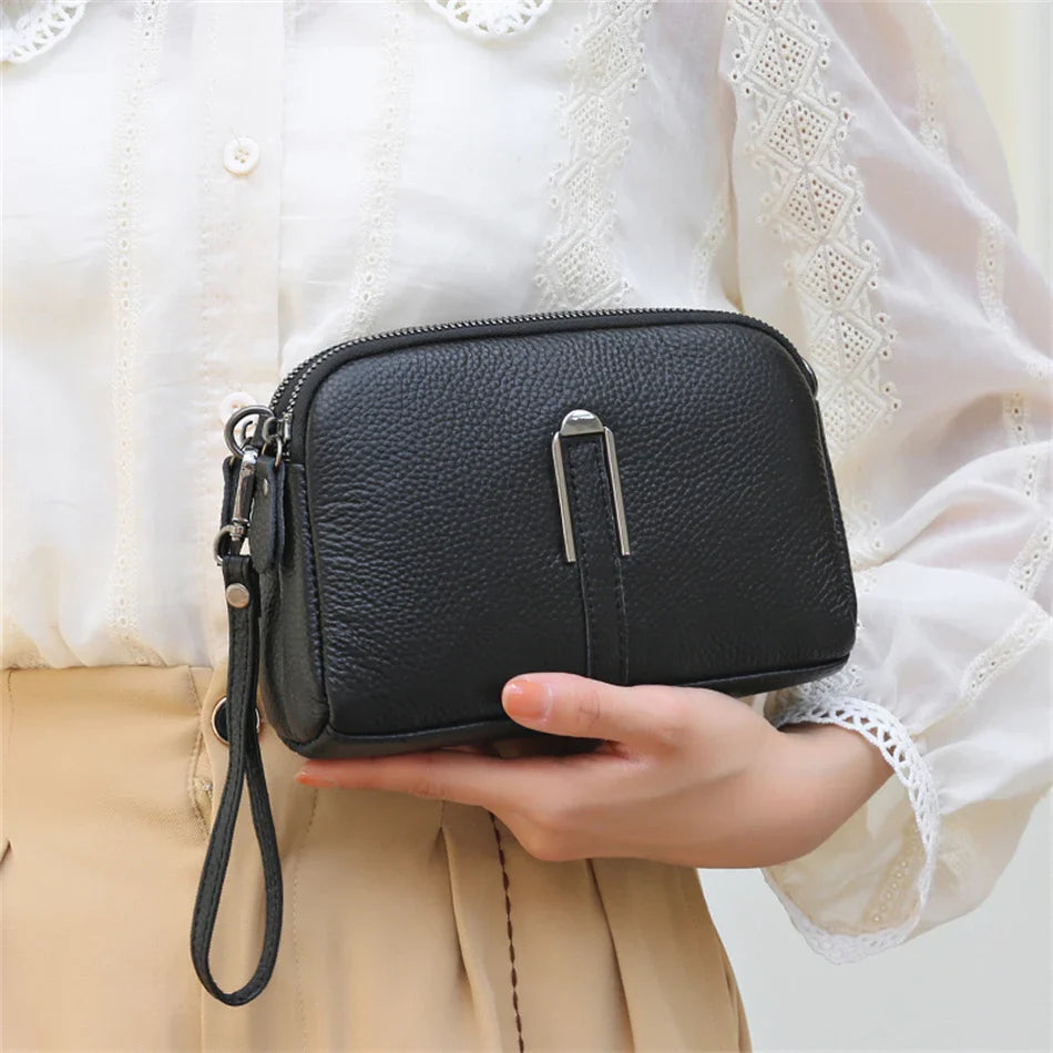 Luxury Genuine Leather Women's Crossbody Bag | Solid Color Shoulder Messenger & Clutch Phone Bag (Soft Cowhide, Sequined)