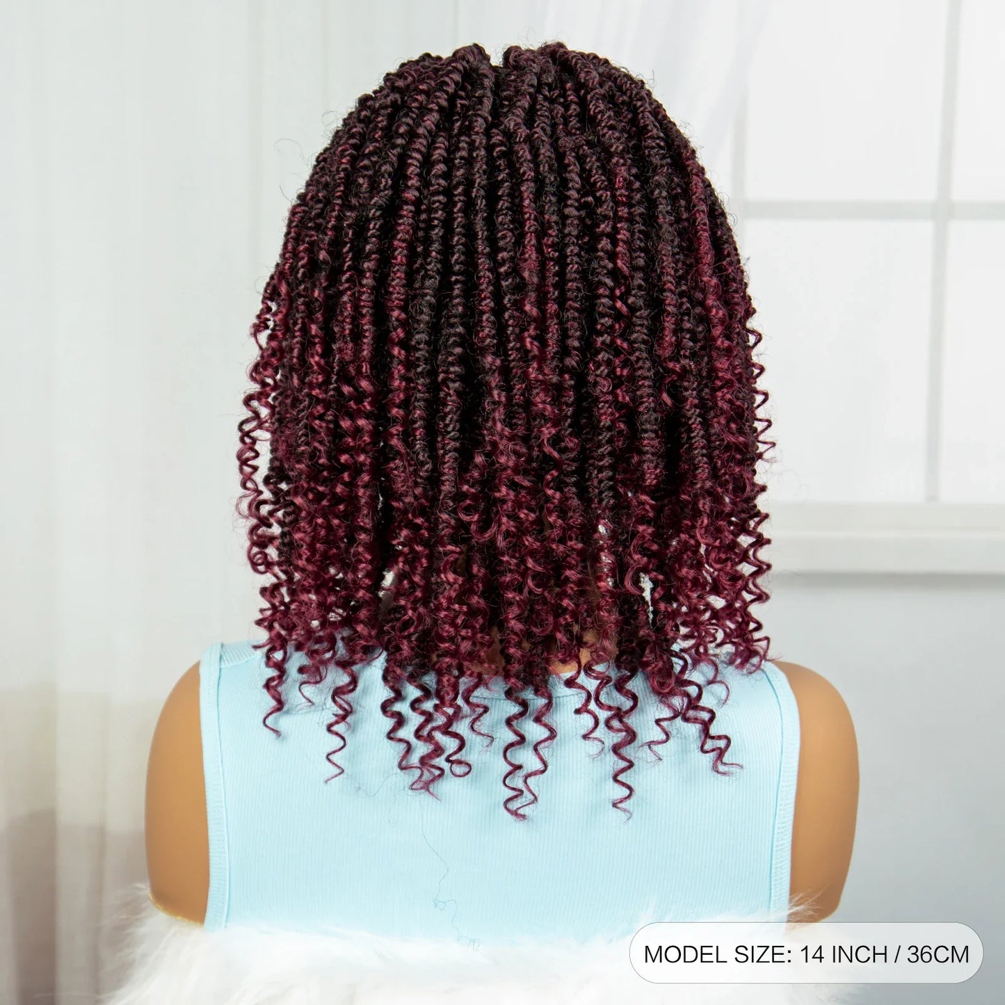 Short Knotless Box Braids Wig with Curly Ends | Handmade Lace Front Bob